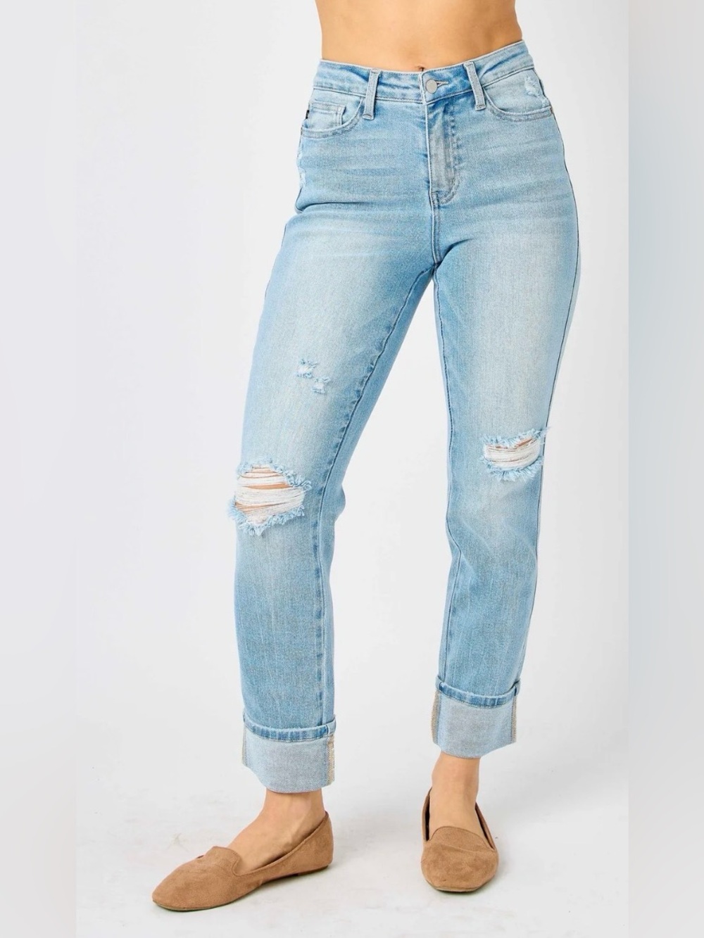 Judy Blue Light Wash Star Back Pocket Mid Rise Boyfriend Jeans Size 29/9